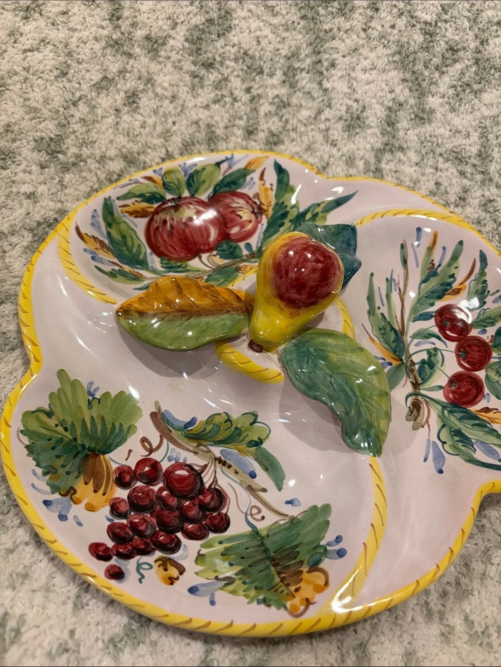 Hand-Painted Italian Ceramic Fruit Divided Serving Dish NWT Artisan Made